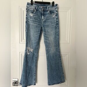 American Eagle distressed ripped flare jeans